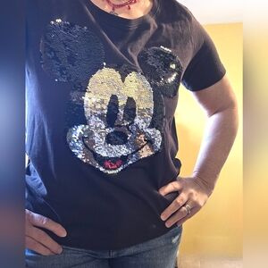 Disneys Sequin Mickey Mouse Short Sleeve T-Shirt Womens Size Medium